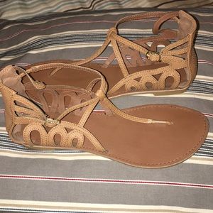 Quipid Embossed Tan Thong Sandals